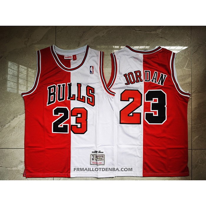 Maillot Chicago Bulls Michael Jordan NO 23 Split Blanc Rouge